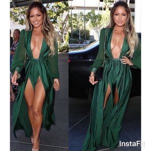 BLACK Plunge Double Thigh High Slit Maxi Dress SM